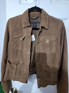 Y2K New Abercrombie & Fitch Suede Button Jacket in Tan Brown, Authentic Size M